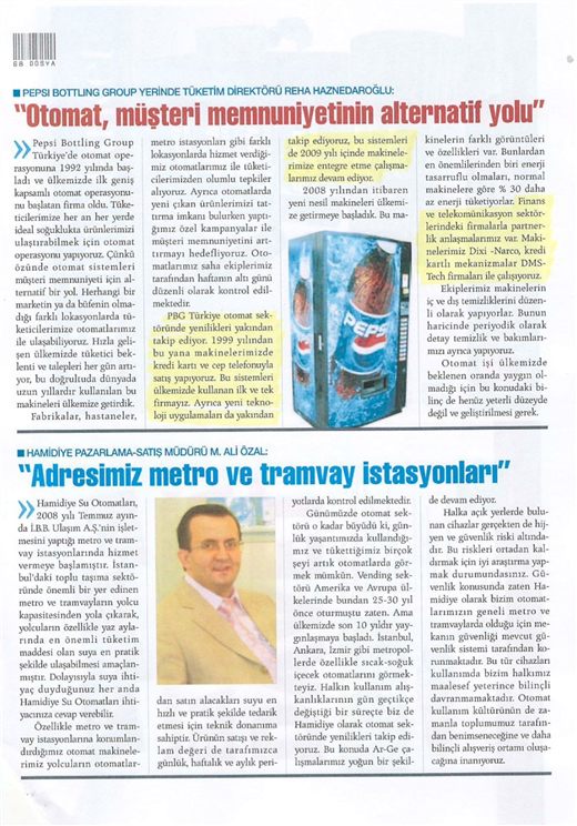 Bizim Market magazine, August 2009 — the bottling company's director crediting DMS Tech for the card-payment mechanisms, mid-migration