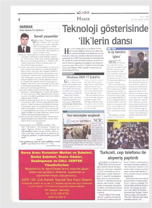 BT Haber, 20–26 December 1999, p.4 — the fair review that put buying from a machine by phone among the year's firsts, alongside IBM's wearable PC and Windows 2000