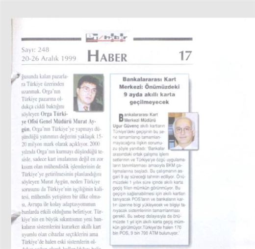 BT Haber, 20–26 December 1999, p.17: the interbank card centre's general manager on why chip cards were not coming within the year — 170,000 POS terminals, 9,700 ATMs
