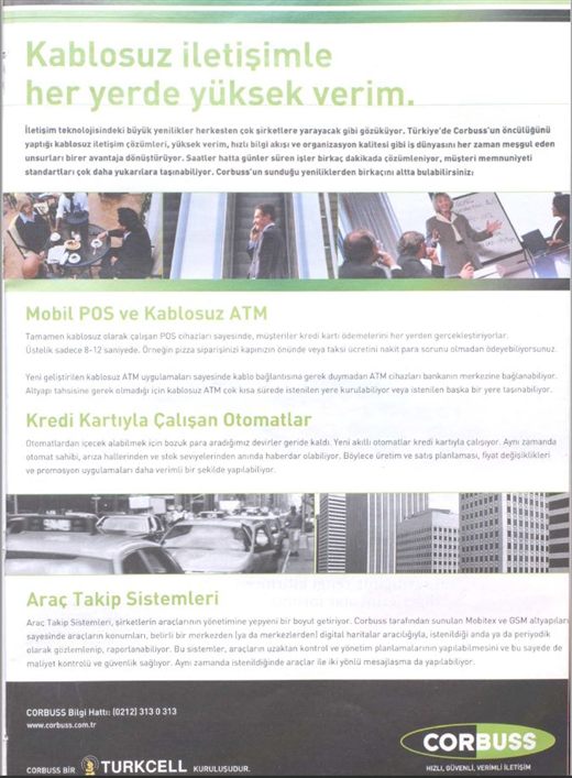 BT Haber, 11–17 September 2000: the operator's own full-page advertisement, listing "vending machines that work with credit cards" — fault and stock reporting, prices changed remotely