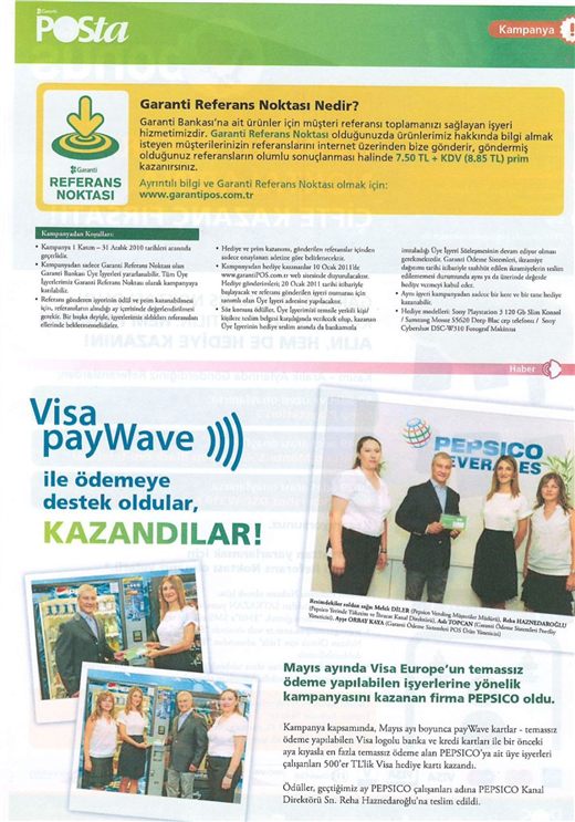 Garanti POSta, 2010 — the bank's own bulletin reporting the contactless campaign result