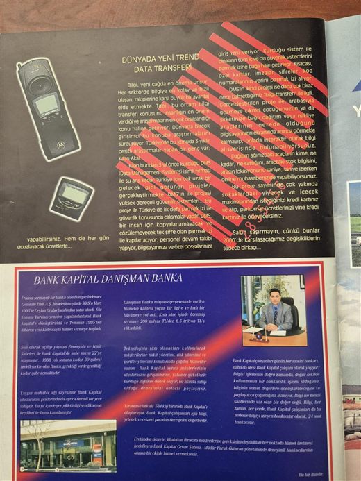 Gebze Chamber of Commerce magazine, January 1999 — the article describing fingerprint security, vehicle data and a credit-card vending machine