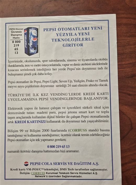The second print of Pepsi's leaflet, the one naming the Corbuss stand and the Corbuss network