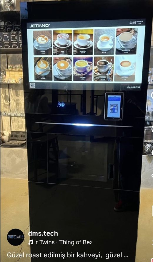 May 2025: a coffee machine with its own touchscreen and software — selection and pricing on the machine, the payment layer ours, over MDB