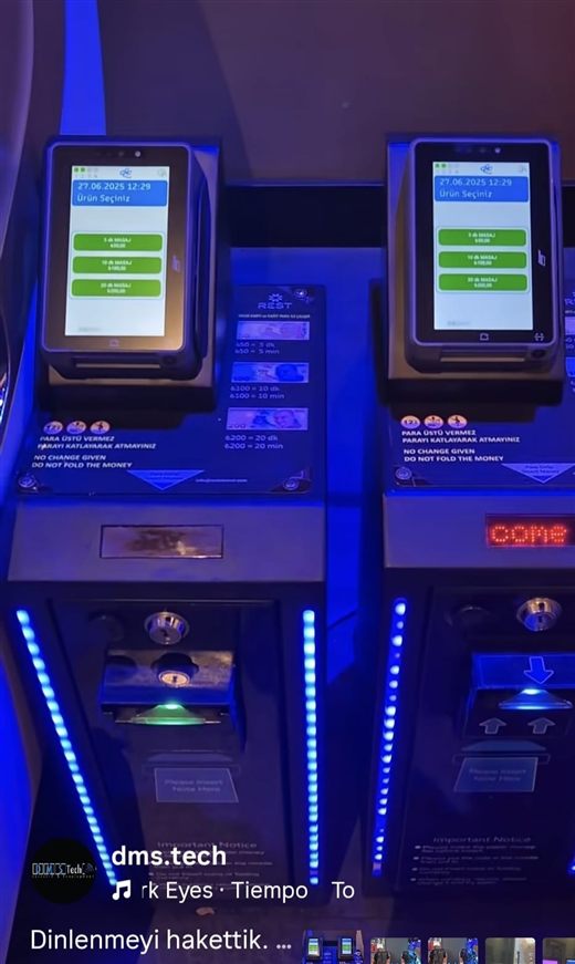 The payment devices on it — connected by dry contact, selling time by the minute