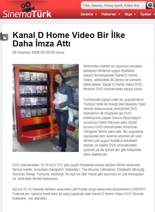 SinemaTürk, 5 June 2008 — six months on: the machine in service at an Opet station, and headed for the Cardist fair selling by card only